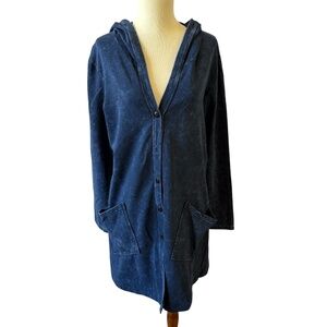 MAGDALENA ACID WASH JACKET CARDIGAN HOOD STRETCH JERSEY LONG LINE CASUAL CHIC M